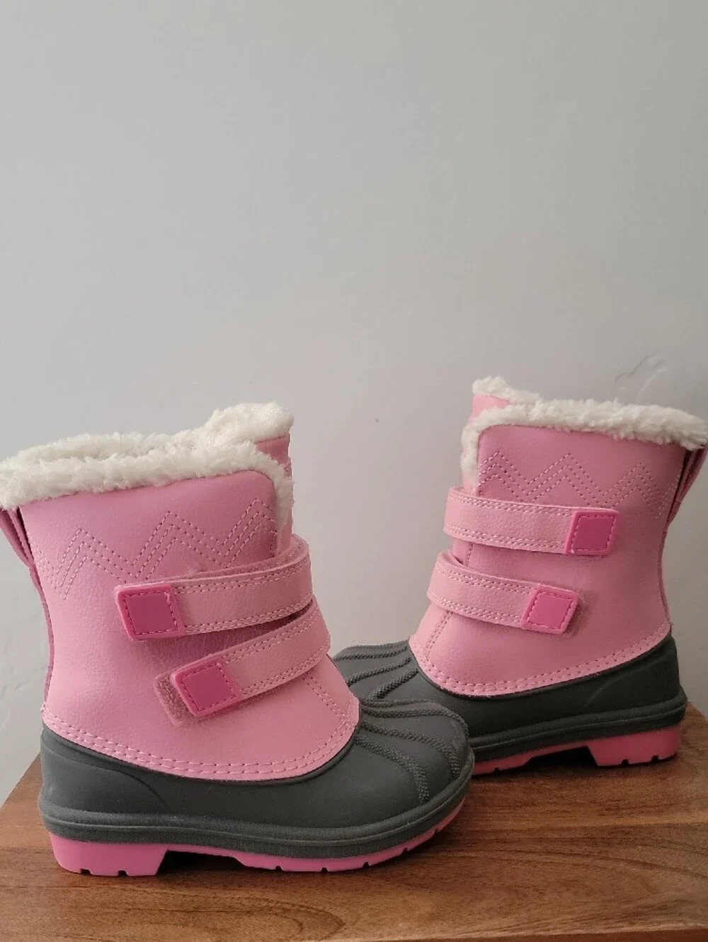Cat & Jack Pink and Gray Kids Winter Boots with Faux Fur